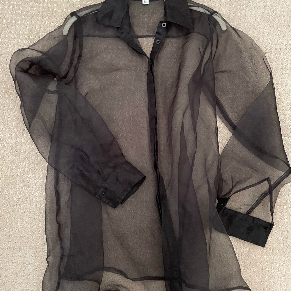 long sleeve sheer black button down